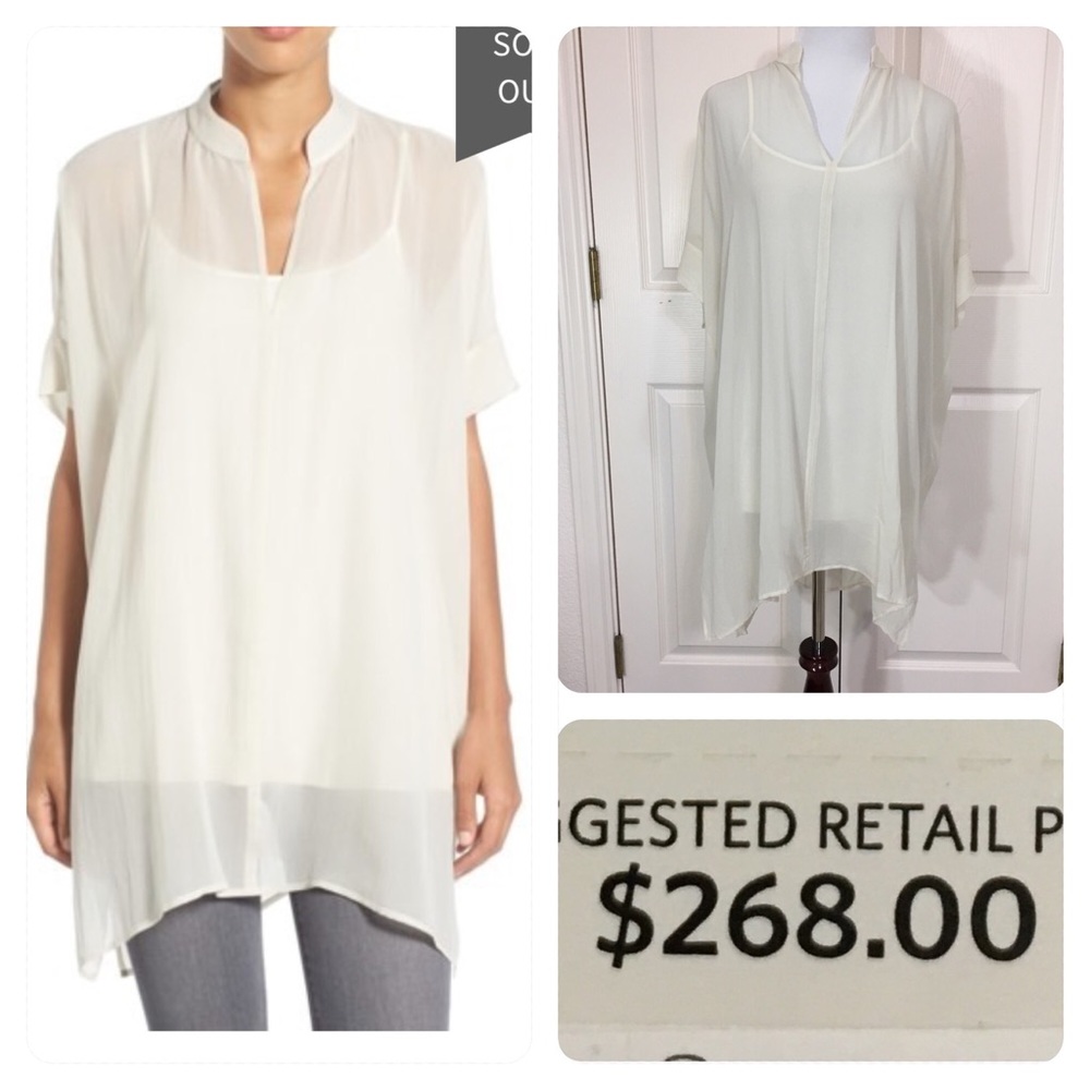 NWT! Eileen Fisher Stand Collar Boxy Silk Tunic
